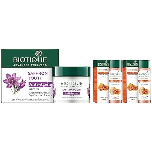 biotique bio honey gel refreshing foaming face cleanser 120ml pack of 2 amp biotique saffron youth anti-ageing cream reduces fine lines lightens dark spots 50g