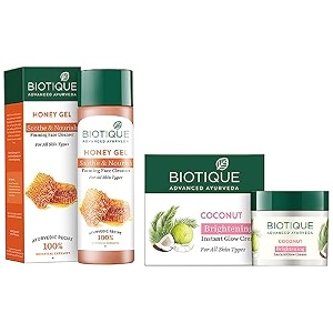 biotique bio honey gel refreshing foaming face cleanser 120ml and biotique bio coconut whitening and brightening cream 50g