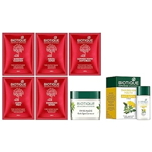 biotique bio party glow facial kit 65 g and biotique bio dandelion visibly ageless serum 40 ml