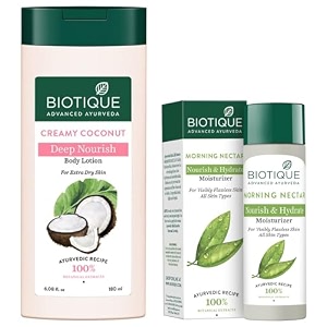 biotique creamy coconut deep nourish body lotion for extra dry skin 180mlampbiotique bio morning nectar visibly flawless skin moisturizer 120ml