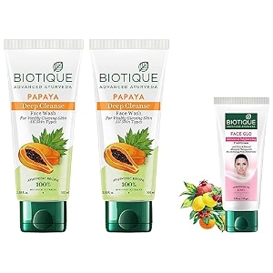 biotique face glo adveance brightening fruit cream 50g amp papaya deep cleanse face wash for visibly glowing skin all skin types 2x100ml