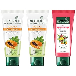 biotique fruit brightening depigmentation amp tan removal face pack for all skin types 100ml amp biotique papaya deep cleanse face wash for visibly glowing skin all skin types 2x100ml
