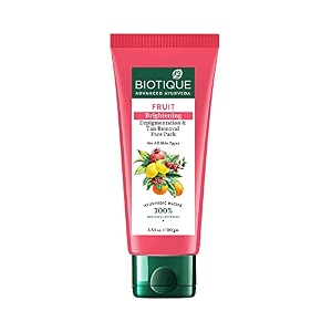 biotique fruit brightening depigmentation and tan removal face pack ayurvedic and organically pure tan removal face pack for all skin types100 botanical extracts 100gm
