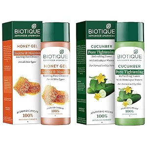 biotique honey gel soothe amp nourish foaming face cleanser foe all skin types 120ml amp biotique cucumber pore tightening refreshing toner with himalayan waters 120ml