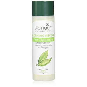 biotique morning nectra pore tightening purifying toner for visibily flawleass skin all skin type 120 ml