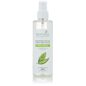 biotique morning nectra pore tightening purifying toner for visibily flawleass skin all skin type 120 ml
