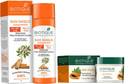 BIOTIQUE Sandalwood 50+ Spf Uva/Uvb Sunscreen Ultra Soothing Face Lotion, 120 Ml And Papaya Revitalizing Tan Removal Scrub, 75G