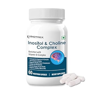 biotrex nutraceuticals inositol and choline with vitamin b complex b1 b2 b3 b5 b6 b7 b9 amp b12  high purity nutrients  brain amp nerve function  better motor signal  lab tested  60 veg capsules
