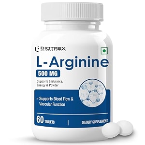 biotrex nutraceuticals l-arginine 500mg supplement  nitric oxide booster amp muscle growth  blood flow amp heart health  pre workout  non-gmo  60 tablets