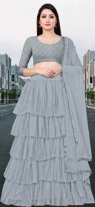 bipin fashion checkered semi stitched lehenga choli grey