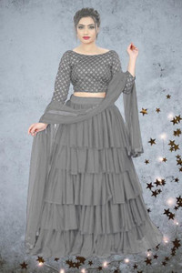 bipin fashion embroidered semi stitched lehenga choli grey