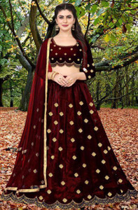 bipin fashion embroidered semi stitched lehenga choli maroon