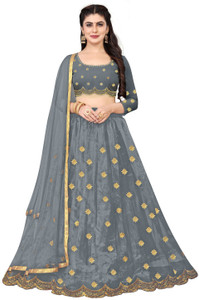 bipin fashion embroidered semi stitched lehenga choli grey