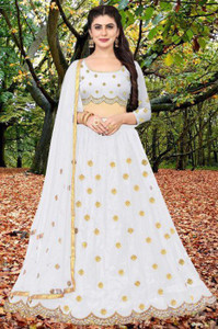 bipin fashion embroidered semi stitched lehenga choli white