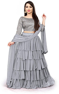 bipin fashion embroidered semi stitched lehenga choli grey
