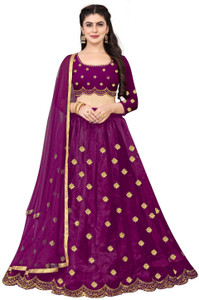 bipin fashion embroidered semi stitched lehenga choli purple