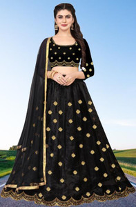 bipin fashion embroidered semi stitched lehenga choli black