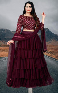 bipin fashion embroidered semi stitched lehenga choli maroon