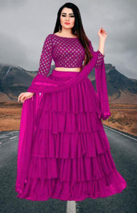 bipin fashion embroidered semi stitched lehenga choli purple