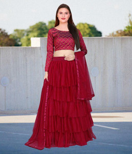 bipin fashion embroidered semi stitched lehenga choli red