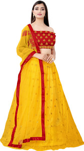 bipin fashion embroidered semi stitched lehenga choli yellow red