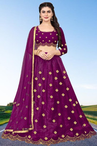 bipin fashion embroidered semi stitched lehenga choli purple