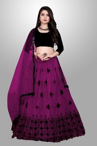 bipin fashion embroidered semi stitched lehenga choli purple