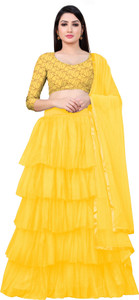 bipin fashion embroidered semi stitched lehenga choli yellow gold