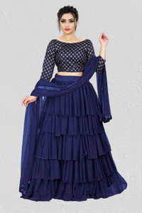 bipin fashion embroidered semi stitched lehenga choli blue