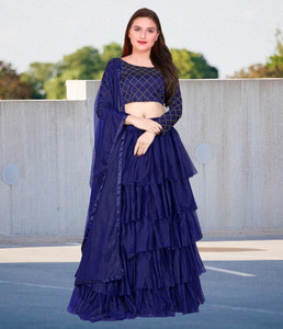 bipin fashion embroidered semi stitched lehenga choli blue
