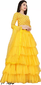 bipin fashion embroidered semi stitched lehenga choli yellow