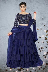 bipin fashion embroidered semi stitched lehenga choli blue