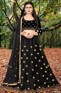 bipin fashion embroidered semi stitched lehenga choli black