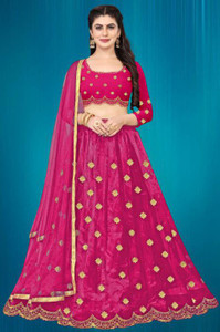 bipin fashion embroidered semi stitched lehenga  crop top pink gold
