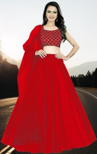 bipin fashion embroidered semi stitched lehenga choli red