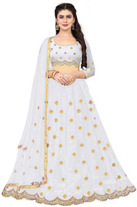 bipin fashion embroidered semi stitched lehenga choli white