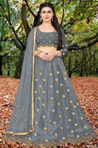 bipin fashion embroidered semi stitched lehenga choli grey