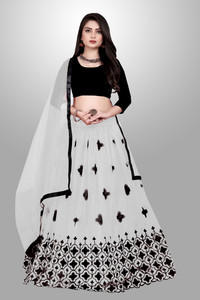 bipin fashion embroidered semi stitched lehenga choli white