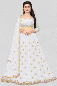 bipin fashion embroidered semi stitched lehenga choli white