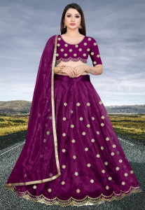 bipin fashion embroidered semi stitched lehenga choli purple