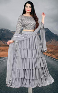 bipin fashion embroidered semi stitched lehenga choli grey
