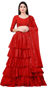 bipin fashion embroidered semi stitched lehenga choli red