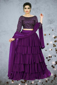 bipin fashion embroidered semi stitched lehenga choli purple