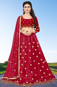 bipin fashion embroidered semi stitched lehenga choli red