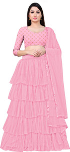 bipin fashion embroidered semi stitched lehenga choli pink pink