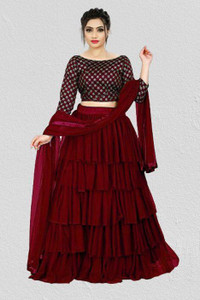 bipin fashion embroidered semi stitched lehenga choli maroon