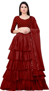 bipin fashion embroidered semi stitched lehenga choli maroon maroon