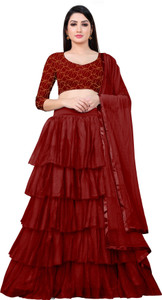 bipin fashion embroidered semi stitched lehenga choli maroon gold