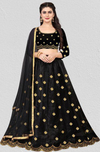 bipin fashion embroidered semi stitched lehenga choli black