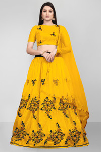 bipin fashion embroidered semi stitched lehenga choli yellow